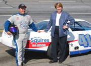 race car with driver Travis Price and candidate Mary Squires